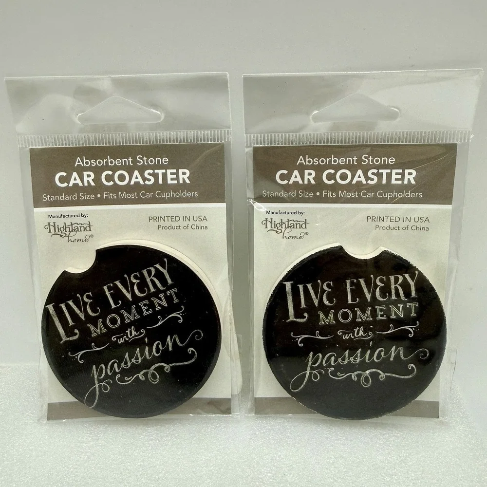 Highland Home Absorbent Stone Car Coasters Live Every Moment With Passion 2 Lot